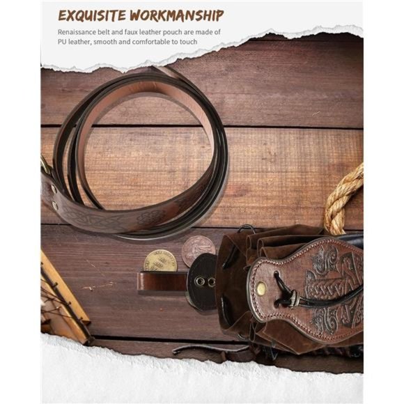 2 Pcs Medieval Viking Belt Leather Belt Pouch Renaissance Leather Belt Medieval - Picture 6 of 6